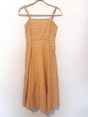 GAP Orange White Gingham Sleeveless Midi Dress Women’s 00 Cottage Autumn Girly